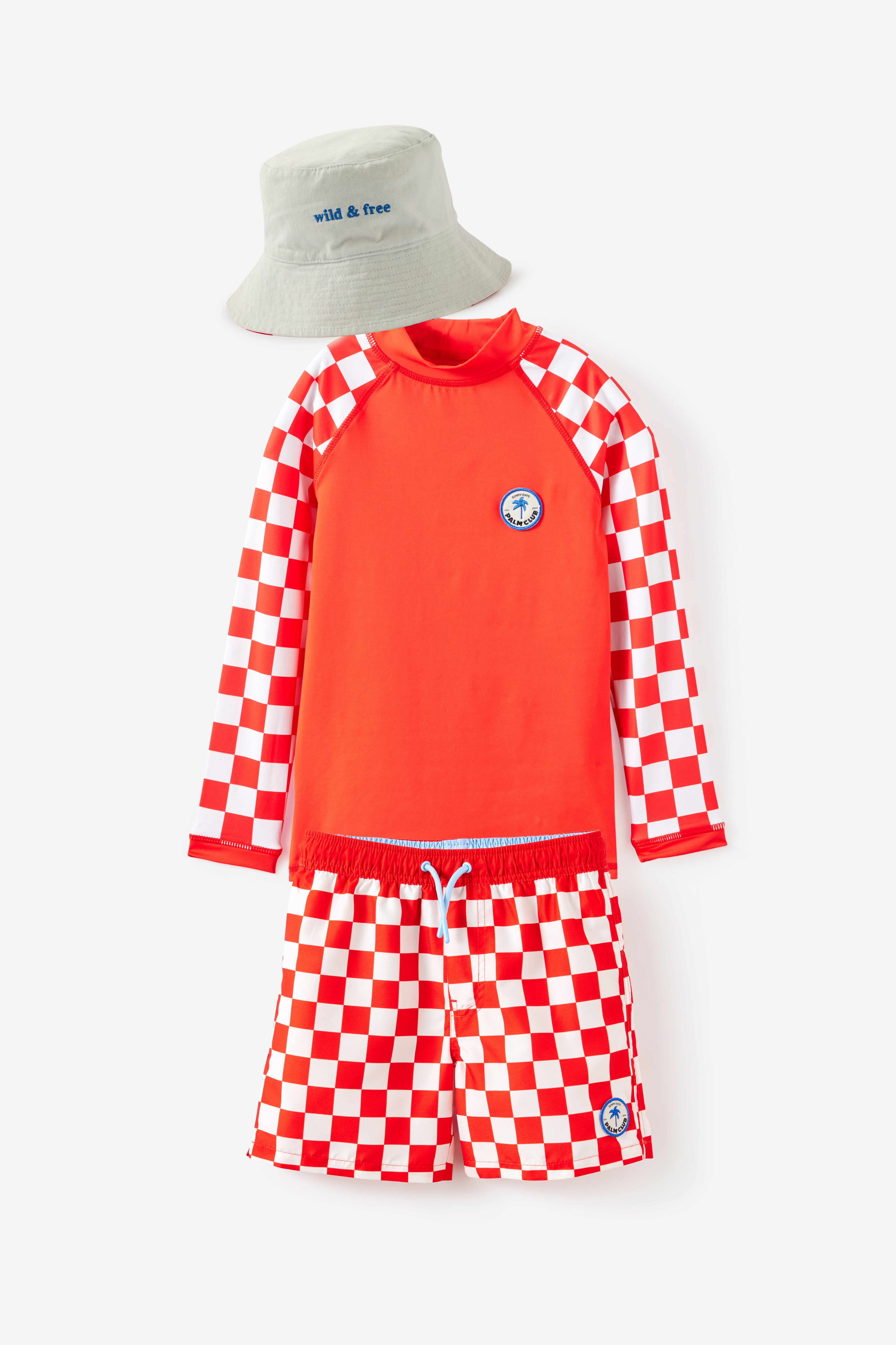 Boys Flynn Rash Vest + Bailey Board Short Set & Reversible Bucket Hat Set, 